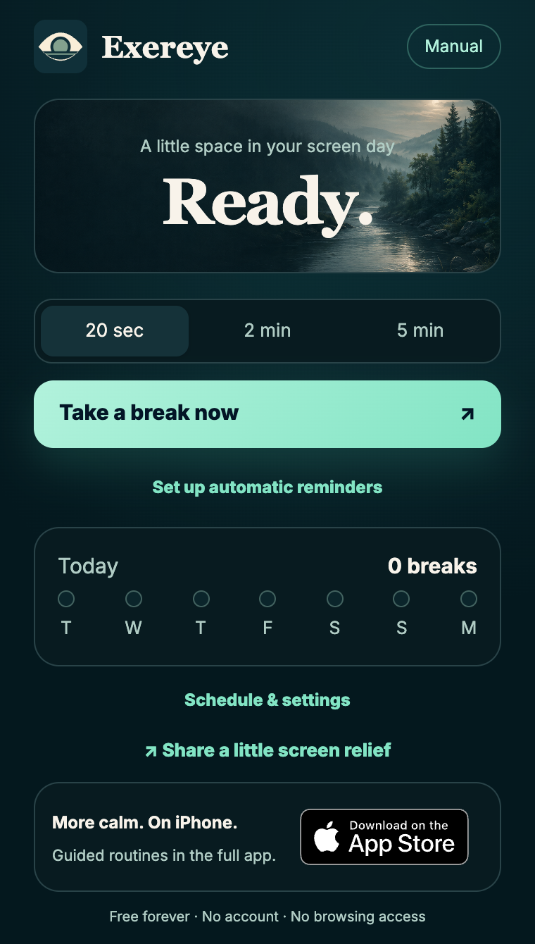 Exereye Chrome extension with screen-break timing and reminders